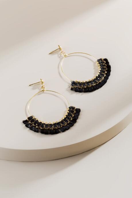 Francesca's Anya Tasseled Circle Drop Earrings - Black