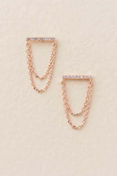 Francesca's Jolie Cubic Zirconia Chain Drop Earring In Rose Gold - Rose/gold