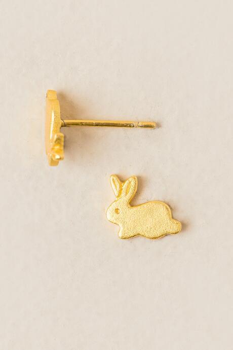 Francesca's Thumper Brass Bunny Stud Earring - Gold