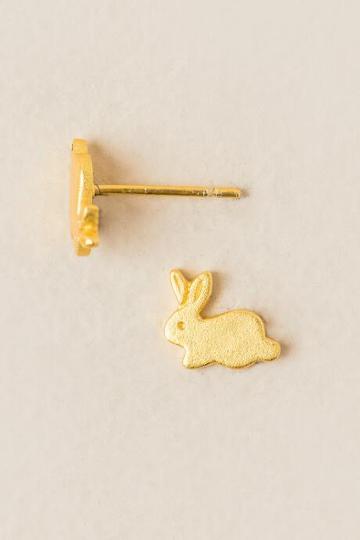 Francesca's Thumper Brass Bunny Stud Earring - Gold