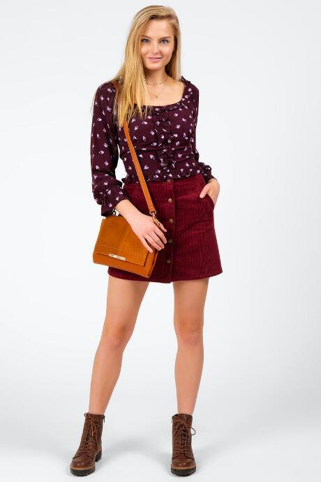 Francesca's Saydee Floral Ruffle Top - Plum