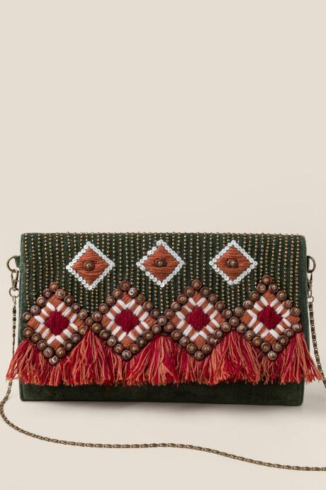 Francesca's Mariella Embellished Velvet Clutch - Olive