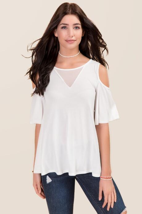 Alya Honor Mesh Insert Cupro Cold Shoulder Top - White