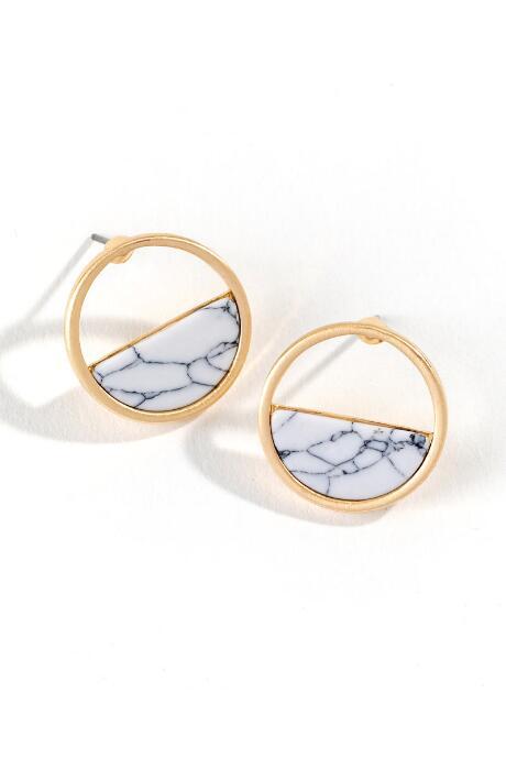 Francesca's Kaydence Half Granite Circle Studs - Black/white
