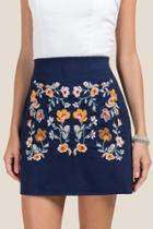 Francesca Inchess Cary Floral Embroidered Front Mini Skirt - Navy