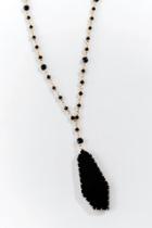 Francesca's Isabelle Rosary Stone Pendant Necklace - Black