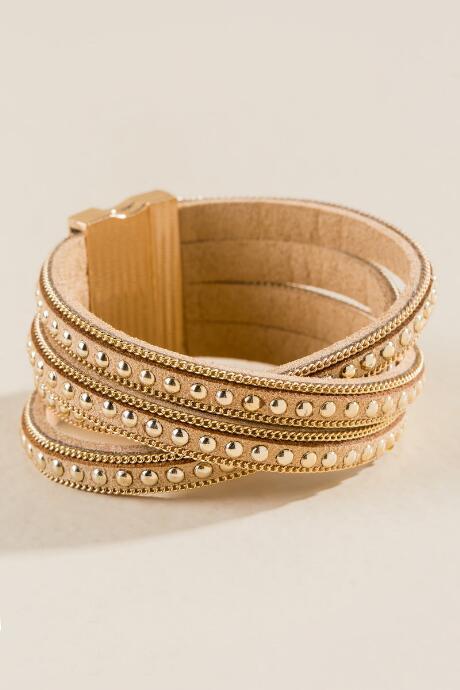 Francesca's Reign Studded Wrap Bracelet - Taupe