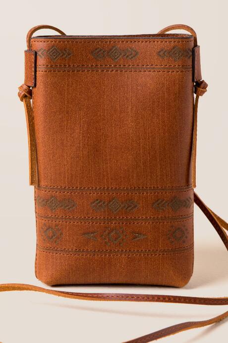 Francescas Georgina Aztec Leather Crossbody - Cognac