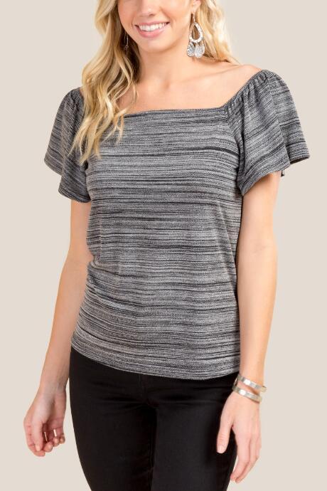 Francesca's Celine Flutter Sleeve Top - Black