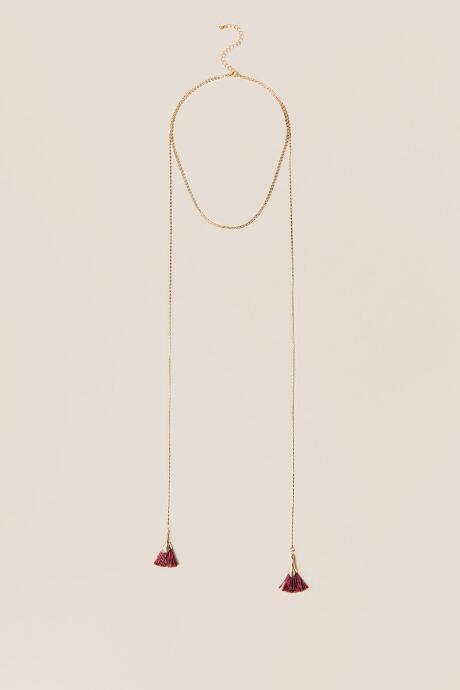 Francesca's Arya Delicate Tassel Necklace - Wine