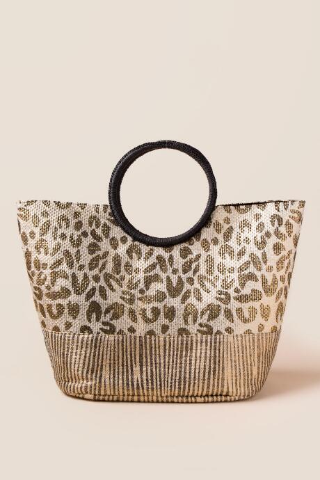 Francesca's Giovanna Metallic Cheetah Ring Tote Bag - Gold