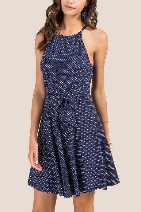 Francesca's Louise Bow Front Polka Dot Knit Dress - Navy