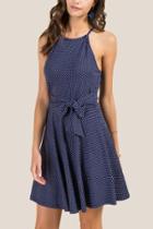 Francesca's Louise Bow Front Polka Dot Knit Dress - Navy