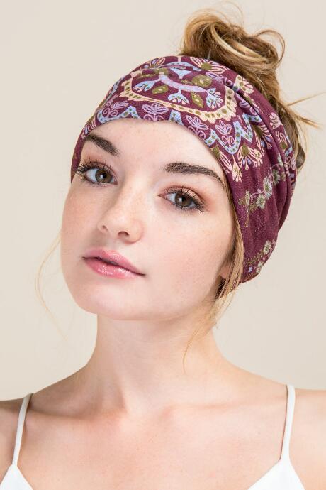 Francesca's Boho Bandeau In Multi Mandala - Wine