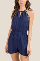 Francesca Inchess Lynlee Embroidered Romper Swim Cover-up - Navy