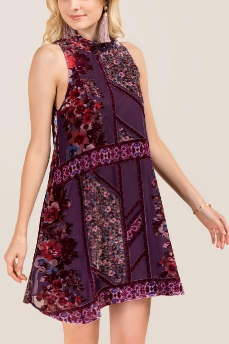 Francescsa Magdalena Burnout Velvet Shift Dress - Burgundy