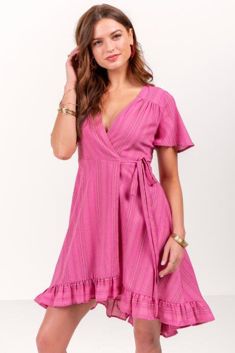 Francesca's Raegan Stripe Wrap Dress - Fuchsia