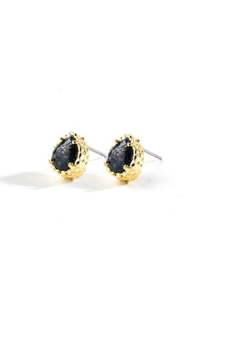 Francesca's Athena Crackle Teardrop Studs - Black
