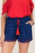 Blue Rain Bunnie Cacti Embroidered Hem Soft Shorts - Navy