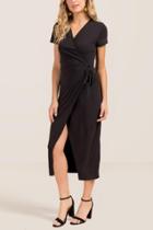 Francesca Inchess Patricia Side Tie Midi Wrap Dress - Black