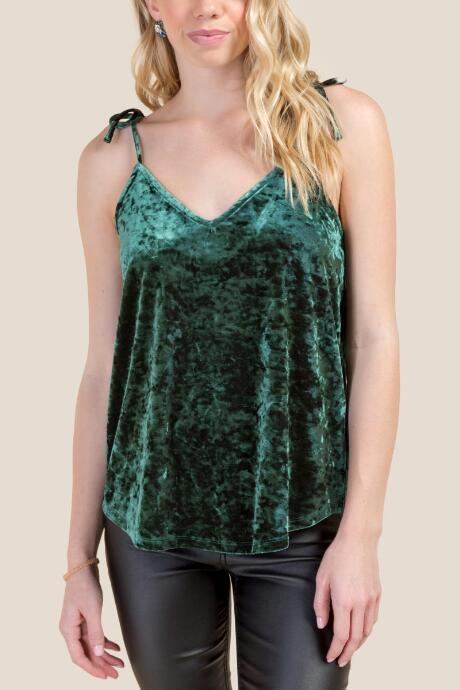 Francesca's Maia Velvet Tie Strap Tank - Forest