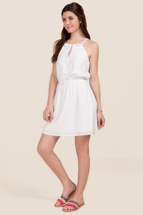 Francesca's Ava Embroidered A-line Dress - White