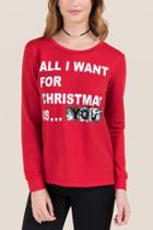 Francesca's All I Want For Christmas Sequin Sweatshirt - Red