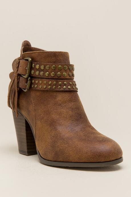 Xoxo Karyn - Belted Fringe Bootie - Cognac