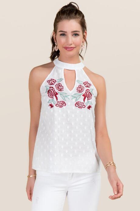 Blue Rain Marcia Gigi Swiss Dot Embroidered Tank - White