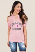 Alya Born & Raised Southern Cold Shoulder Graphic Tee - Rose