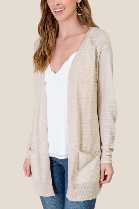 Francesca's Mackenzie Mixed Stitch Cardigan Sweater - Heather Oat