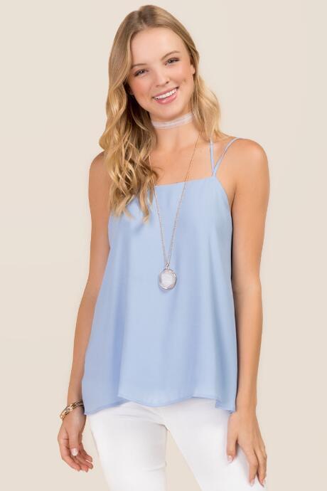 Lush Nelly Strappy Solid Tank - Oxford Blue