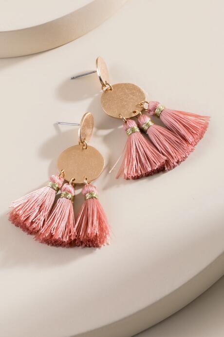 Francesca's Danielle Tassel Drop Earrings - Mauve