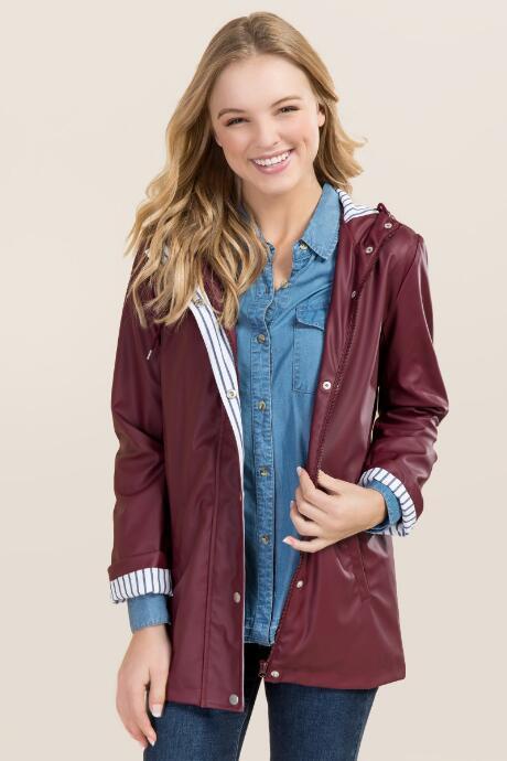 Mi Ami Camille Striped Trim Rain Jacket - Wine