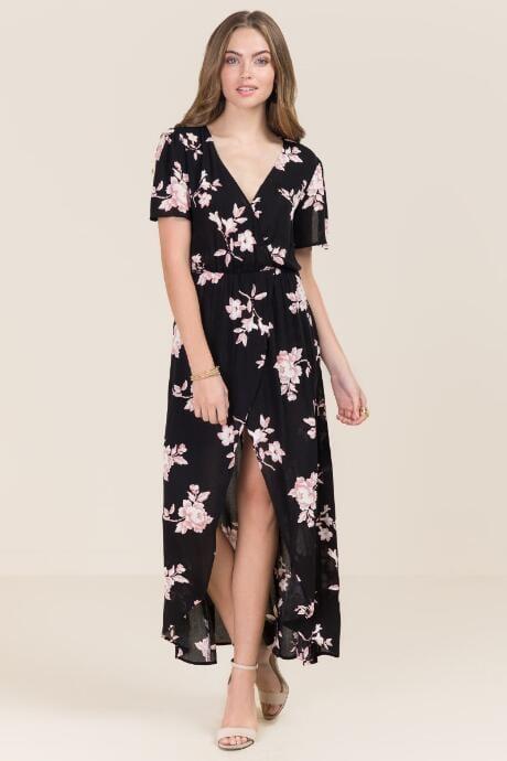 Francesca's Kinsley Floral Wrap Maxi Romper - Black