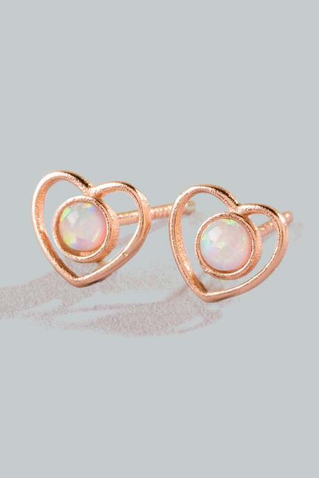 Francesca's Nila Opal Wire Heart Studs - Rose/gold