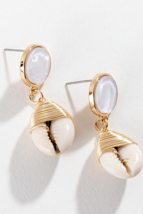 Francesca's Deanna Shell Drop Earrings - Gold