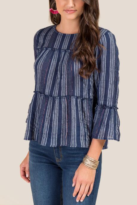 Francesca Inchess Lila Double Peplum Metallic Blouse - Navy