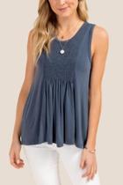 Francesca Inchess Samia Lattice Back Ruched Front Top - Chambray