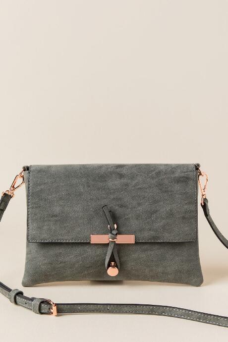 Francesca's Leslie Distressed Hook Crossbody - Dark Grey