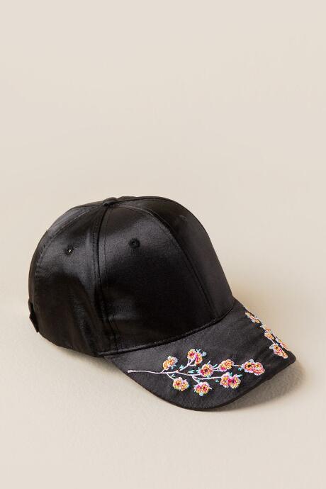 Francesca's Ava Floral Embroidery Baseball Cap - Black