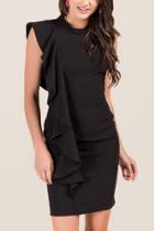 Francesca Inchess Aubrey Ruffle Side Sheath Dress - Black