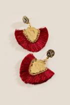 Francesca's Koralee Stone Tassel Earrings - Burgundy