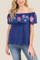 Francesca Inchess Khris Embroidered Off The Shoulder Blouse - Navy