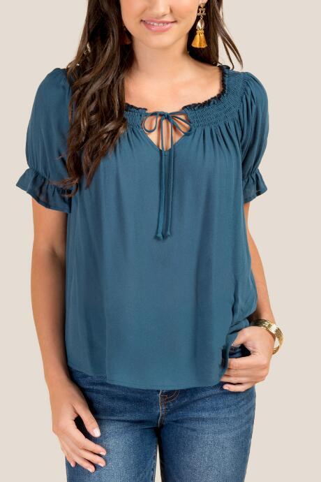 Francesca's Alison Smock Neckline Top - Dark Teal