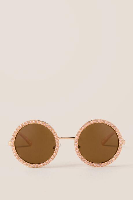 Francescas Solei Round Pearl Sunglasses - Gold