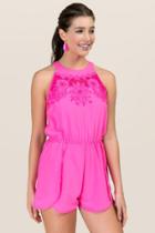Francesca's Jalisa Floral Halter Romper - Neon Pink