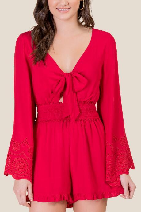 Francesca's Ashlynn Smocked Waist Romper - Red