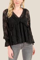 Francesca's Delia Ruffled Lace Blouse - Black