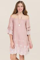 Blue Rain Shyla Off The Shoudler Lantern Sleeve Shift Dress - Rose